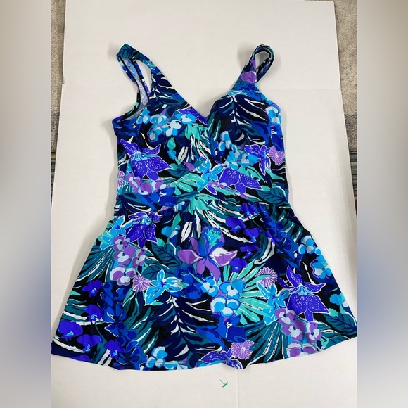 Maxine of Hollywood Blue and Purple Floral Swimwear - Picture 1 of 5